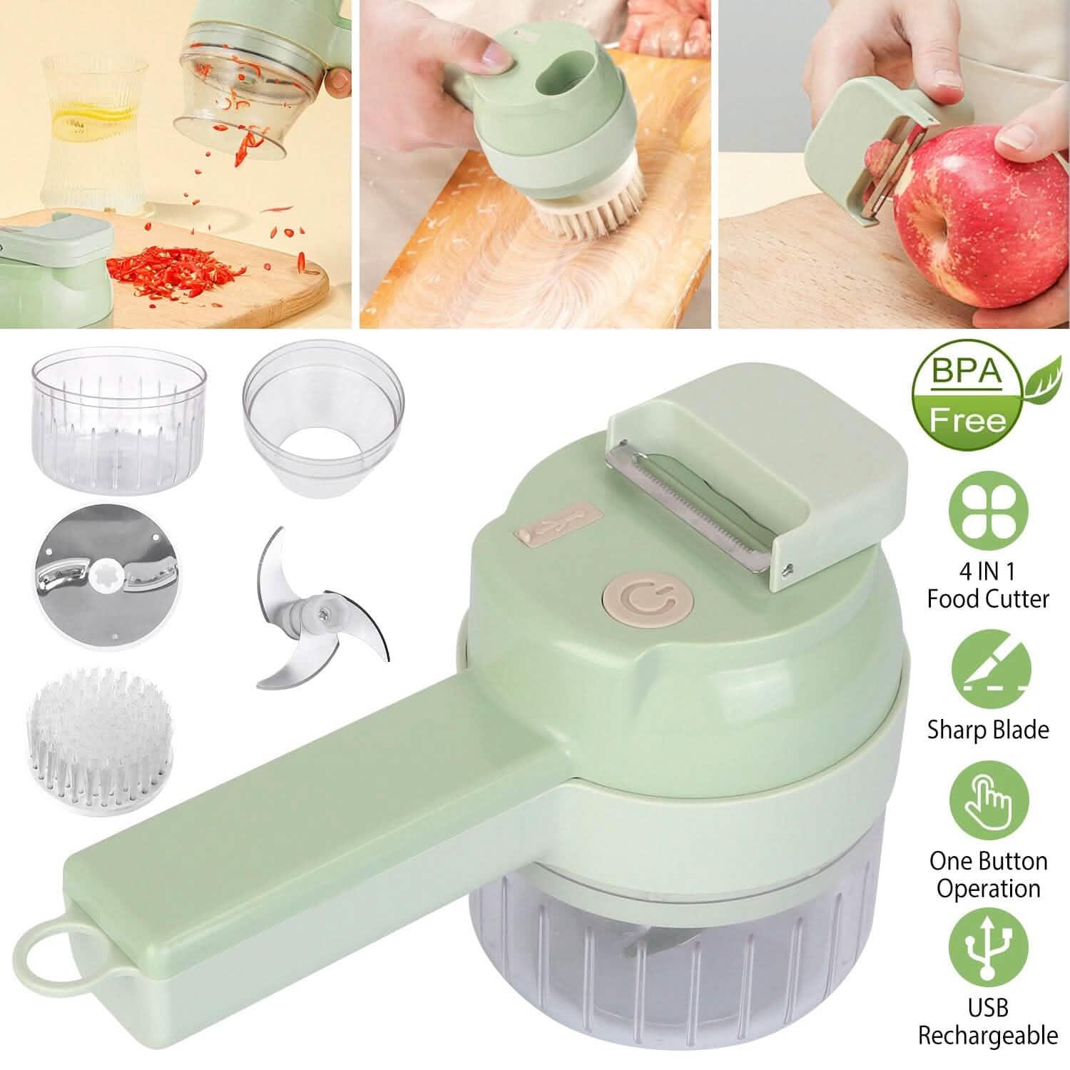 4-in-1 Handheld Electric Vegetable Chopper, Grinder, Slicer and Dicer Kitchen Tools & Gadgets - Tophatter Daily Deals