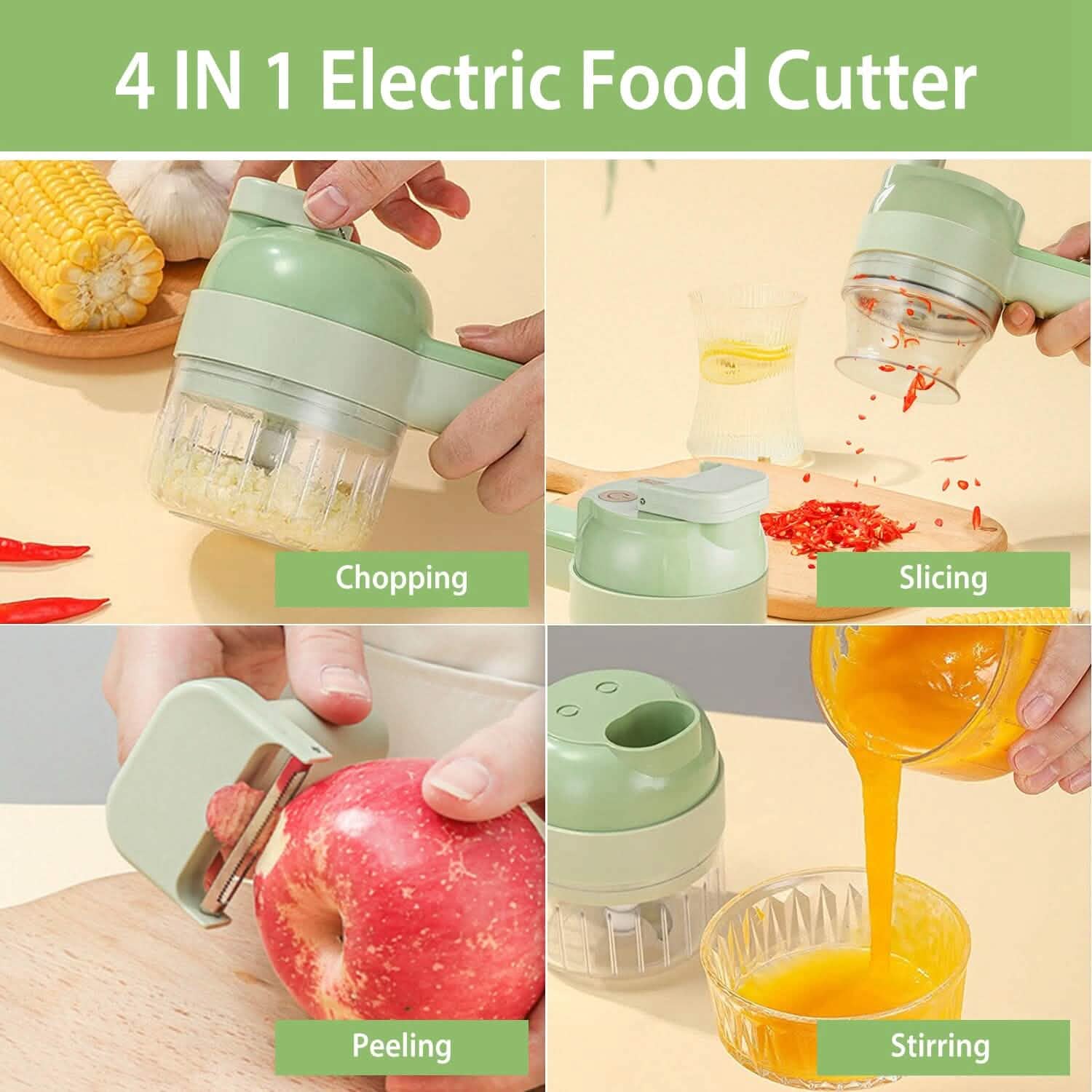 4-in-1 Handheld Electric Vegetable Chopper, Grinder, Slicer and Dicer Kitchen Tools & Gadgets - Tophatter Daily Deals