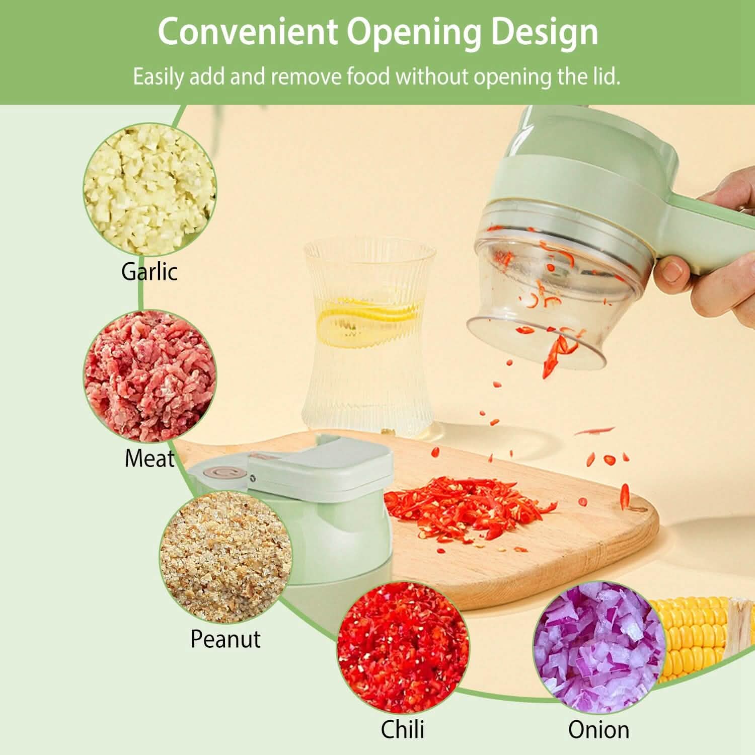4-in-1 Handheld Electric Vegetable Chopper, Grinder, Slicer and Dicer Kitchen Tools & Gadgets - Tophatter Daily Deals