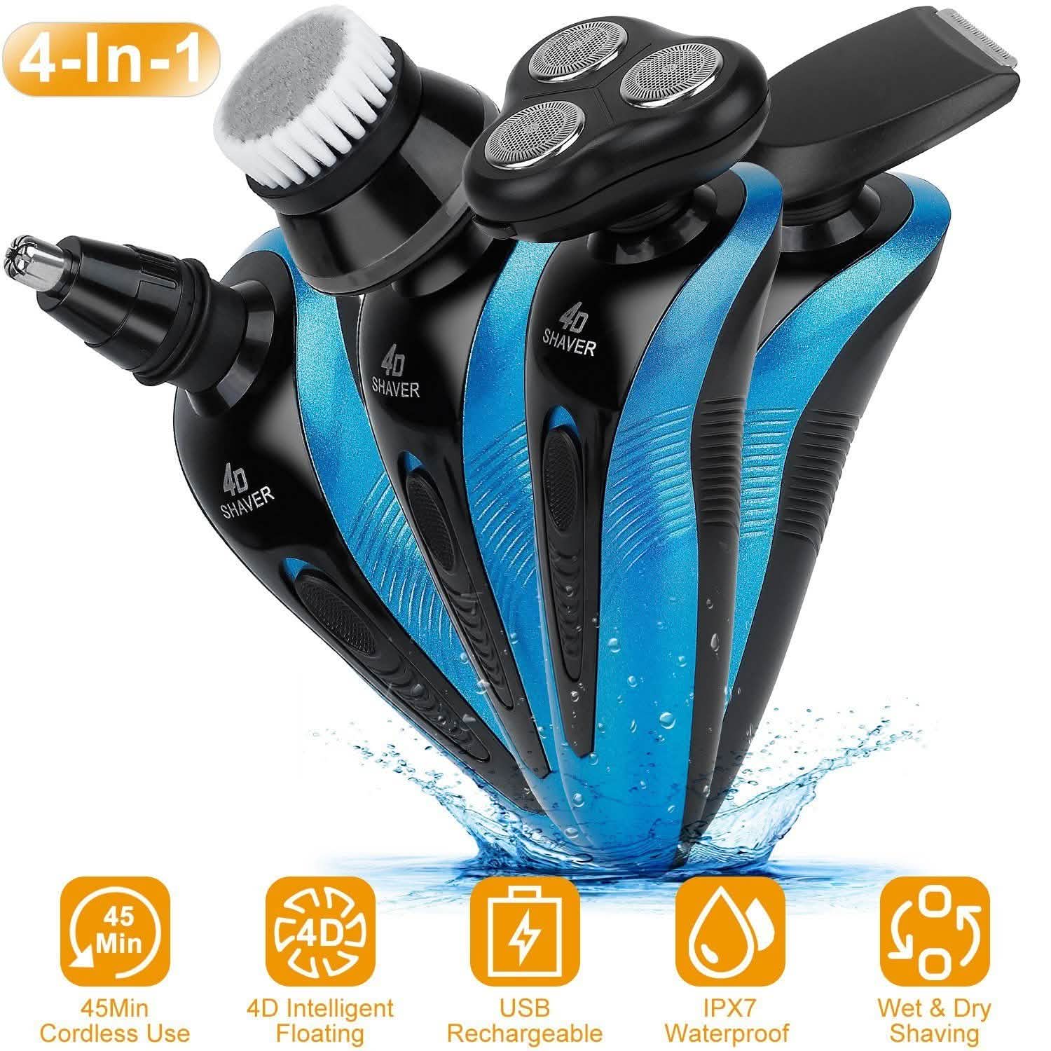 4-in-1 IPX7 Waterproof Beard Trimmer Cordless Razor for Men Men's Grooming - Tophatter Daily Deals