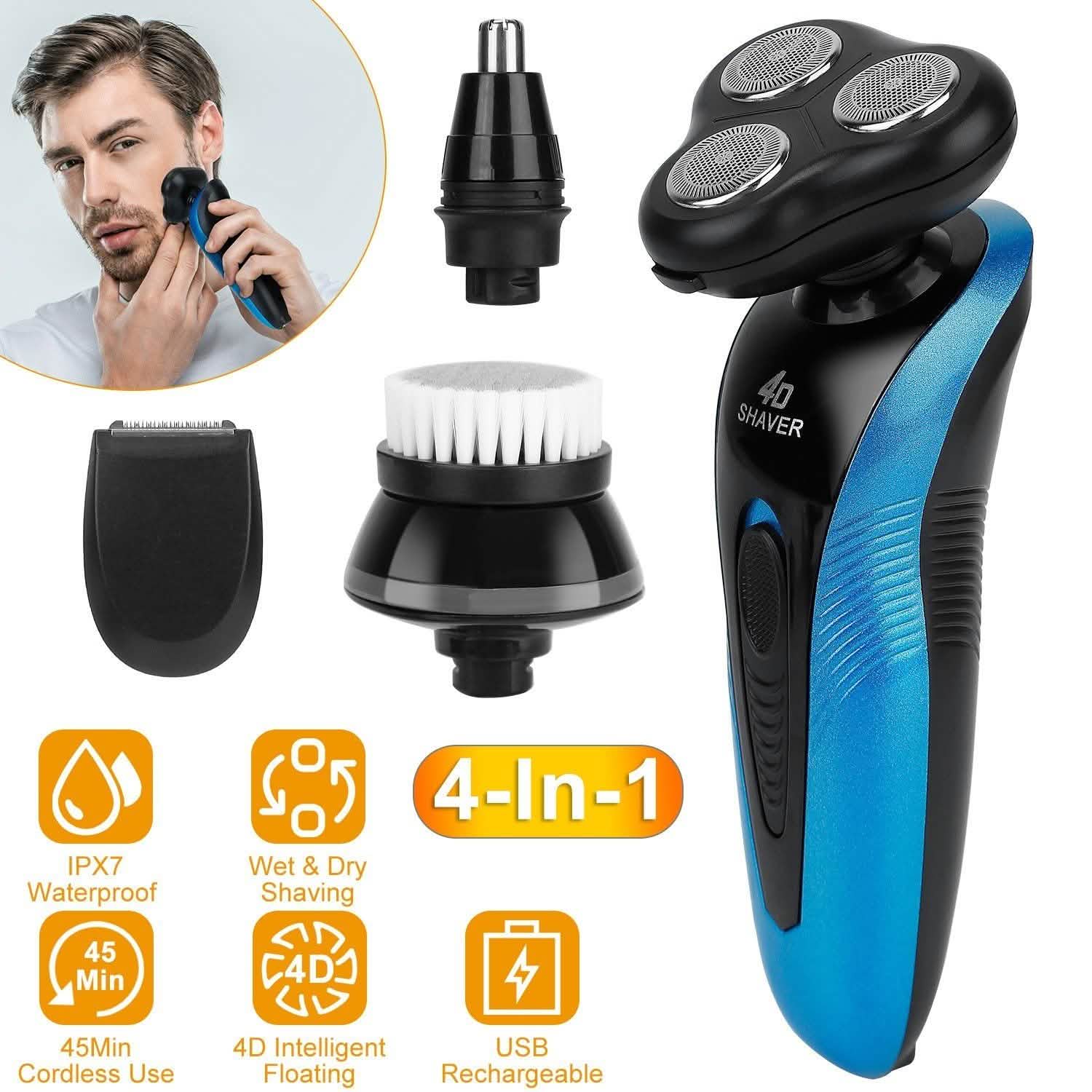 4-in-1 IPX7 Waterproof Beard Trimmer Cordless Razor for Men Men's Grooming - Tophatter Daily Deals