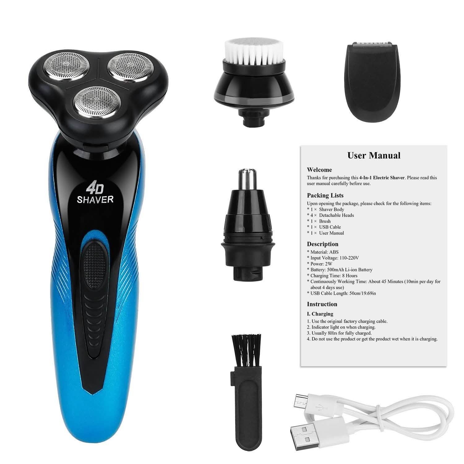 4-in-1 IPX7 Waterproof Beard Trimmer Cordless Razor for Men Men's Grooming - Tophatter Daily Deals
