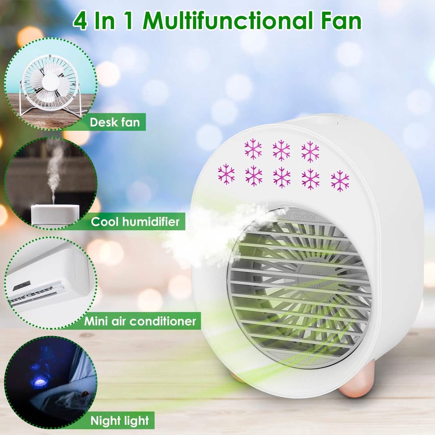 4-in-1 Portable Mini Desktop Water Mist Cooling Air Conditioner Household Appliances - Tophatter Daily Deals