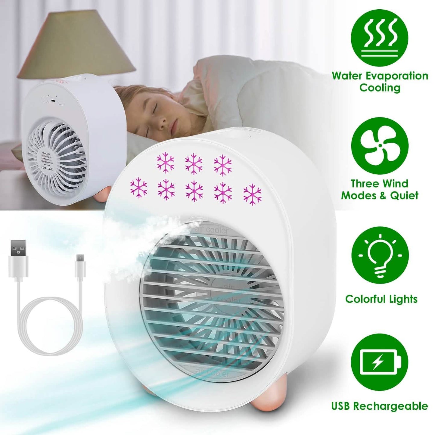 4-in-1 Portable Mini Desktop Water Mist Cooling Air Conditioner Household Appliances - Tophatter Daily Deals