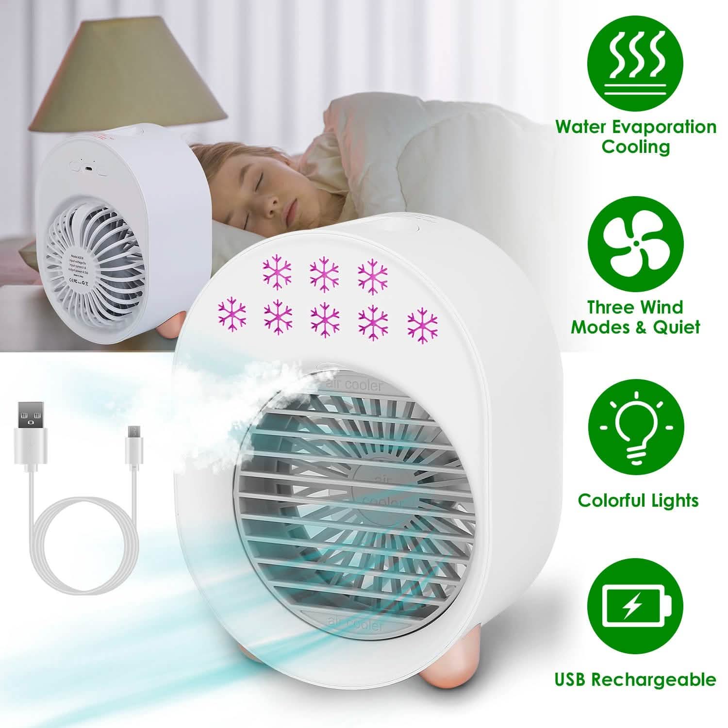 4-in-1 Portable Mini Desktop Water Mist Cooling Air Conditioner Household Appliances - Tophatter Daily Deals