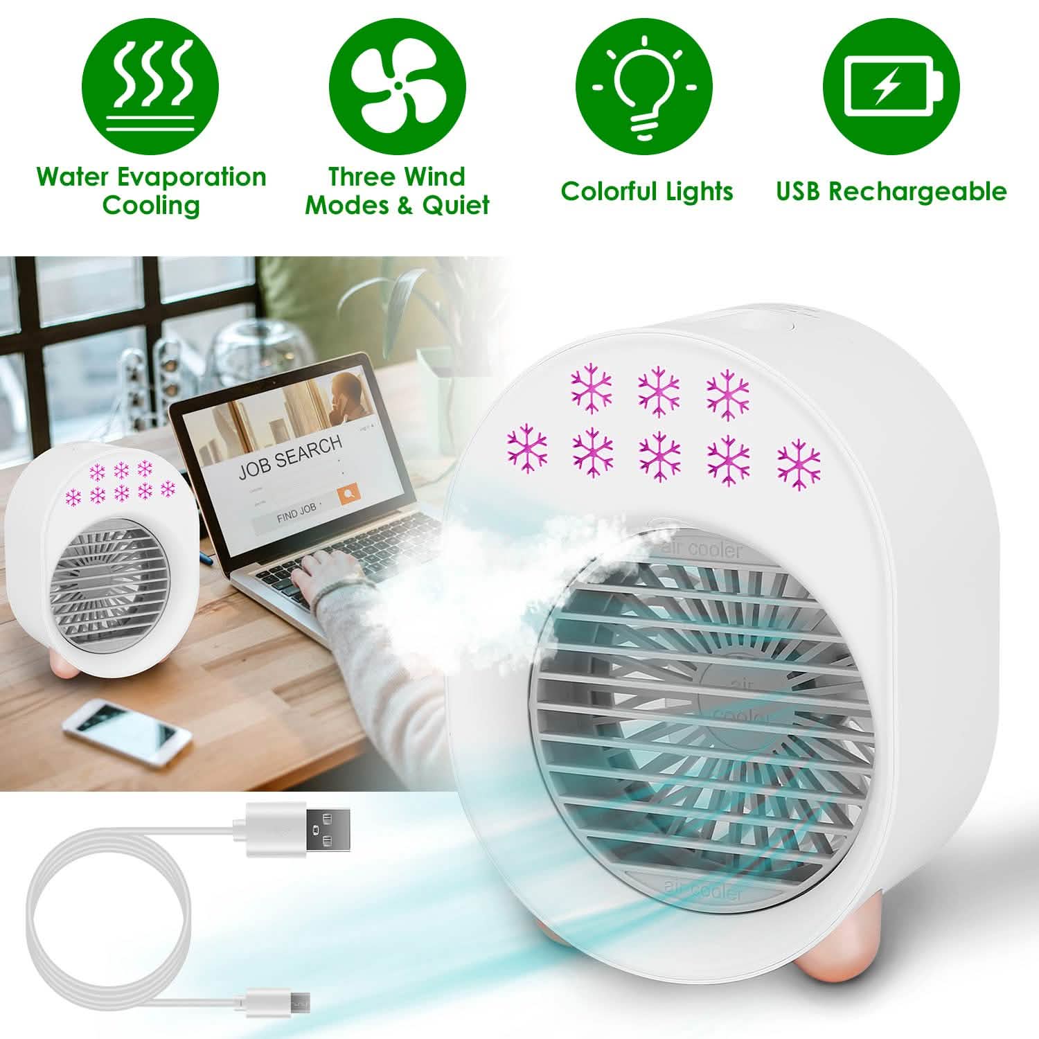 4-in-1 Portable Mini Desktop Water Mist Cooling Air Conditioner Household Appliances - Tophatter Daily Deals