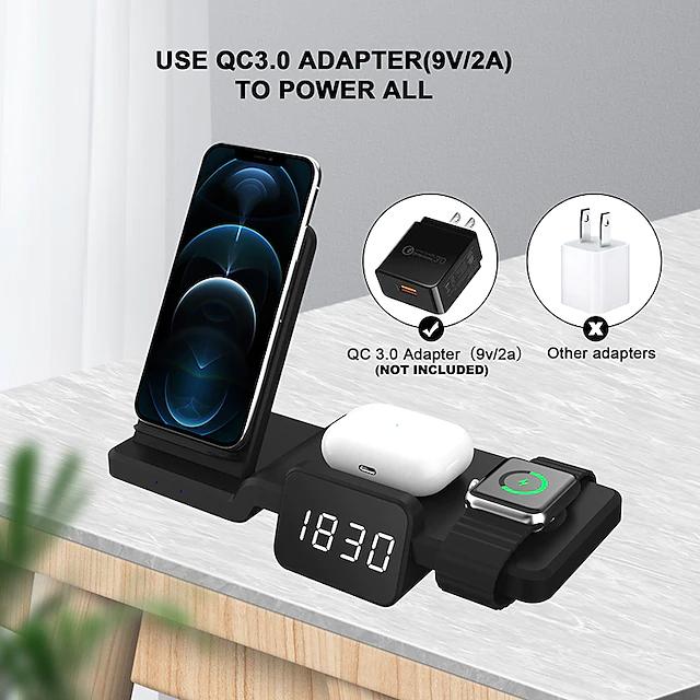 4-in-1 Wireless Charger with LED Digital Clock Charging Station - Tophatter Daily Deals