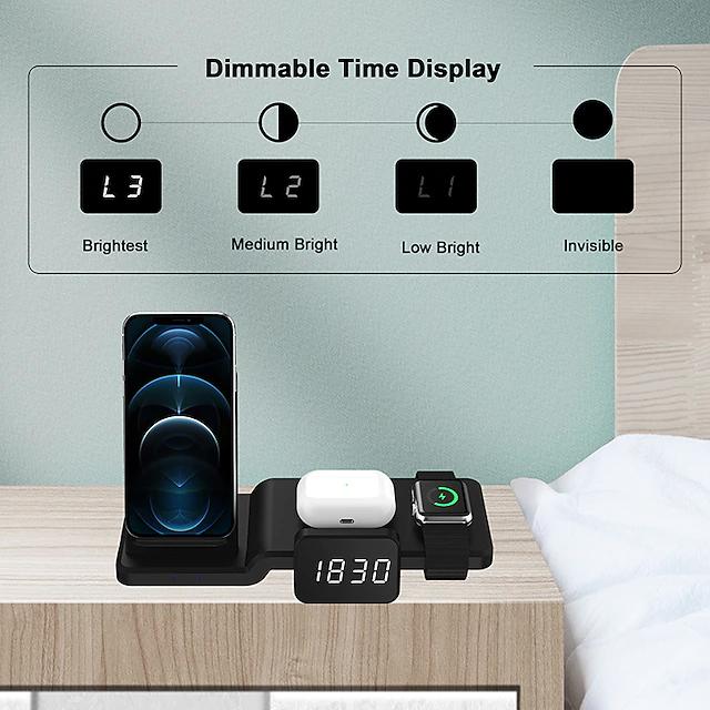 4-in-1 Wireless Charger with LED Digital Clock Charging Station - Tophatter Daily Deals