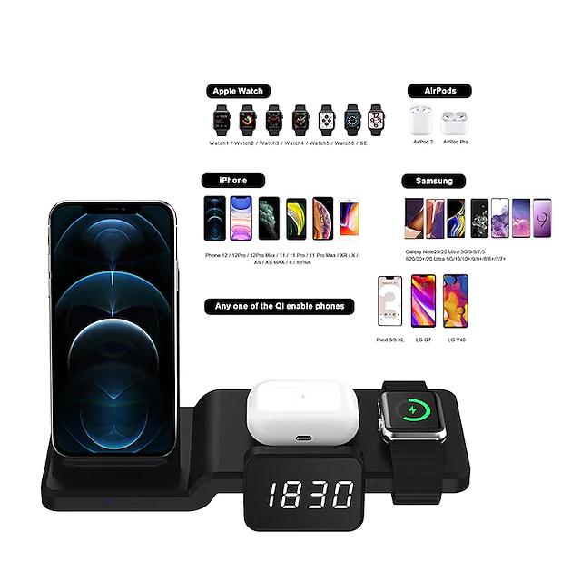 4-in-1 Wireless Charger with LED Digital Clock Charging Station - Tophatter Daily Deals