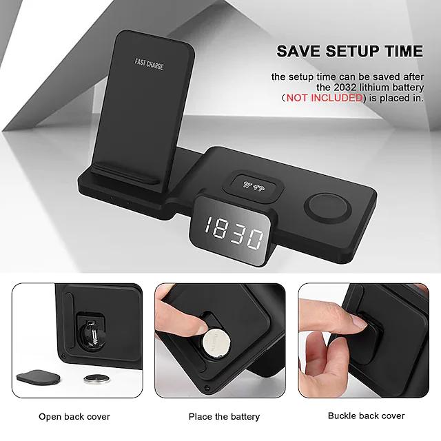 4-in-1 Wireless Charger with LED Digital Clock Charging Station - Tophatter Daily Deals