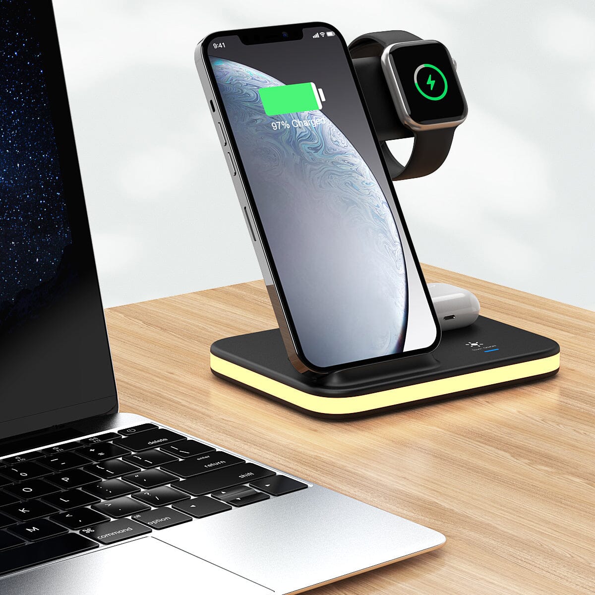 4-in-1 Wireless Charging Stand with Night Light Charging Station - Tophatter Daily Deals