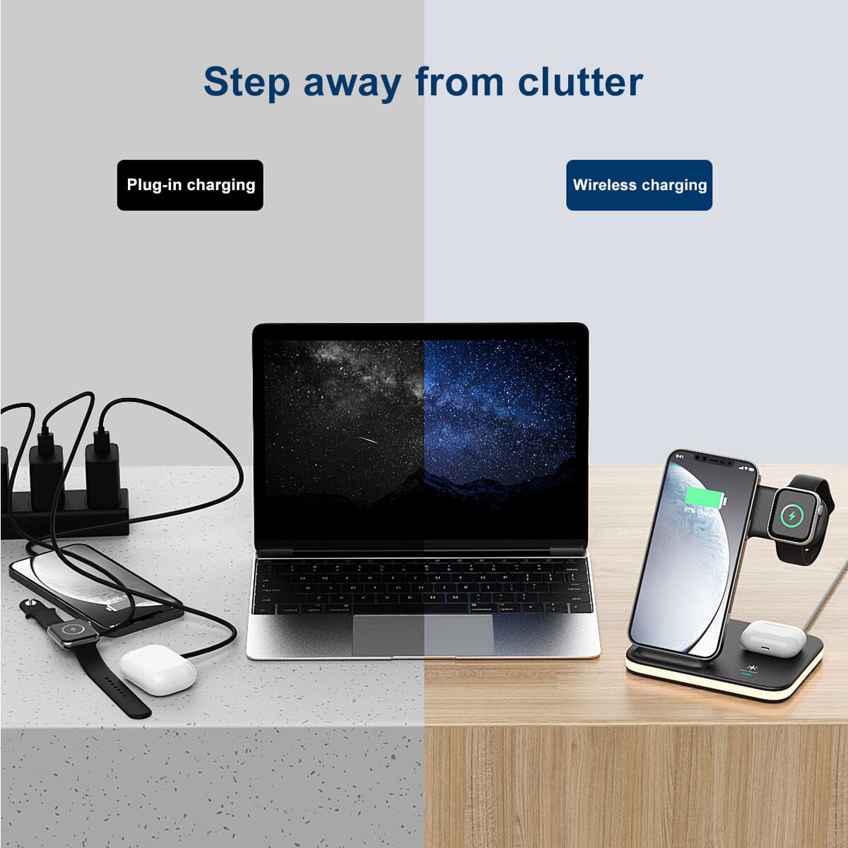 4-in-1 Wireless Charging Stand with Night Light Charging Station - Tophatter Daily Deals