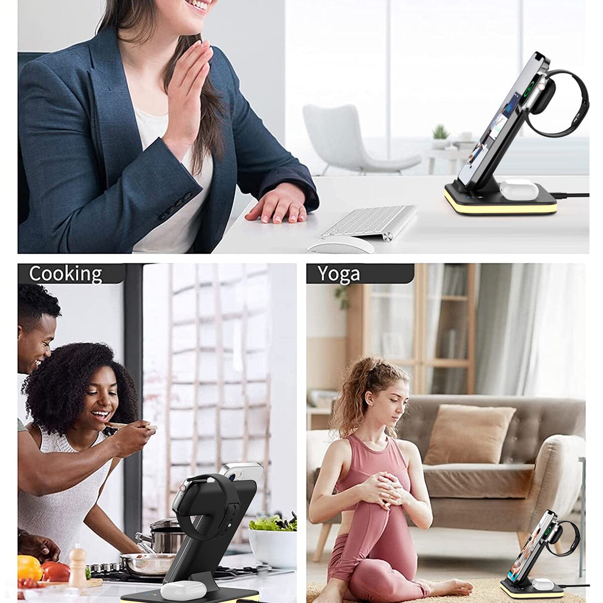 4-in-1 Wireless Charging Stand with Night Light Charging Station - Tophatter Daily Deals