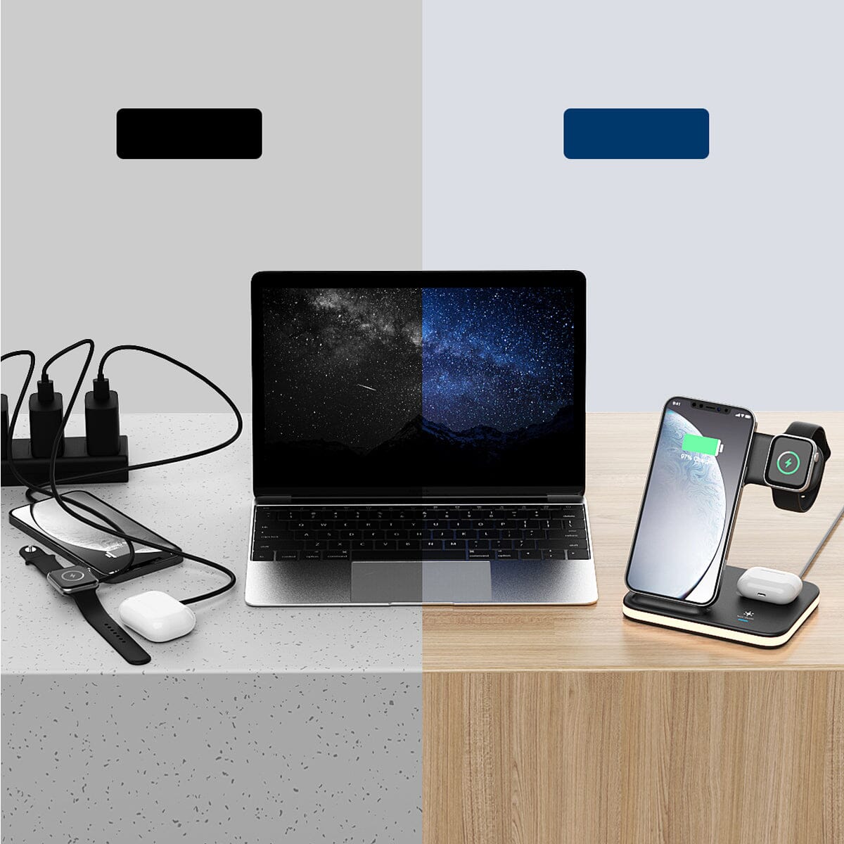 4-in-1 Wireless Charging Stand with Night Light Charging Station - Tophatter Daily Deals