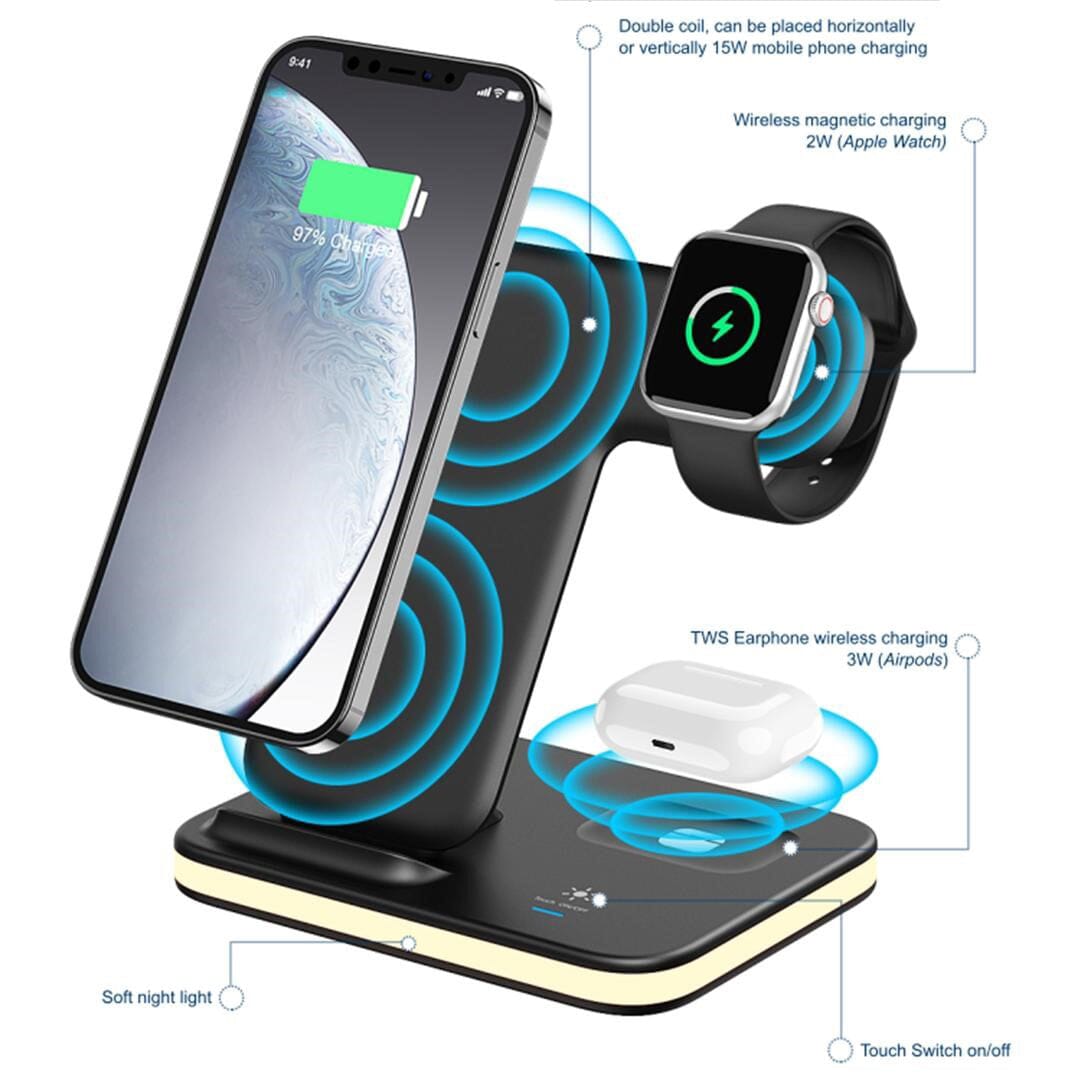 4-in-1 Wireless Charging Stand with Night Light Charging Station - Tophatter Daily Deals