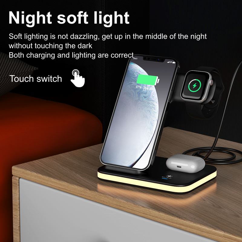 4-in-1 Wireless Charging Stand with Night Light Charging Station - Tophatter Daily Deals