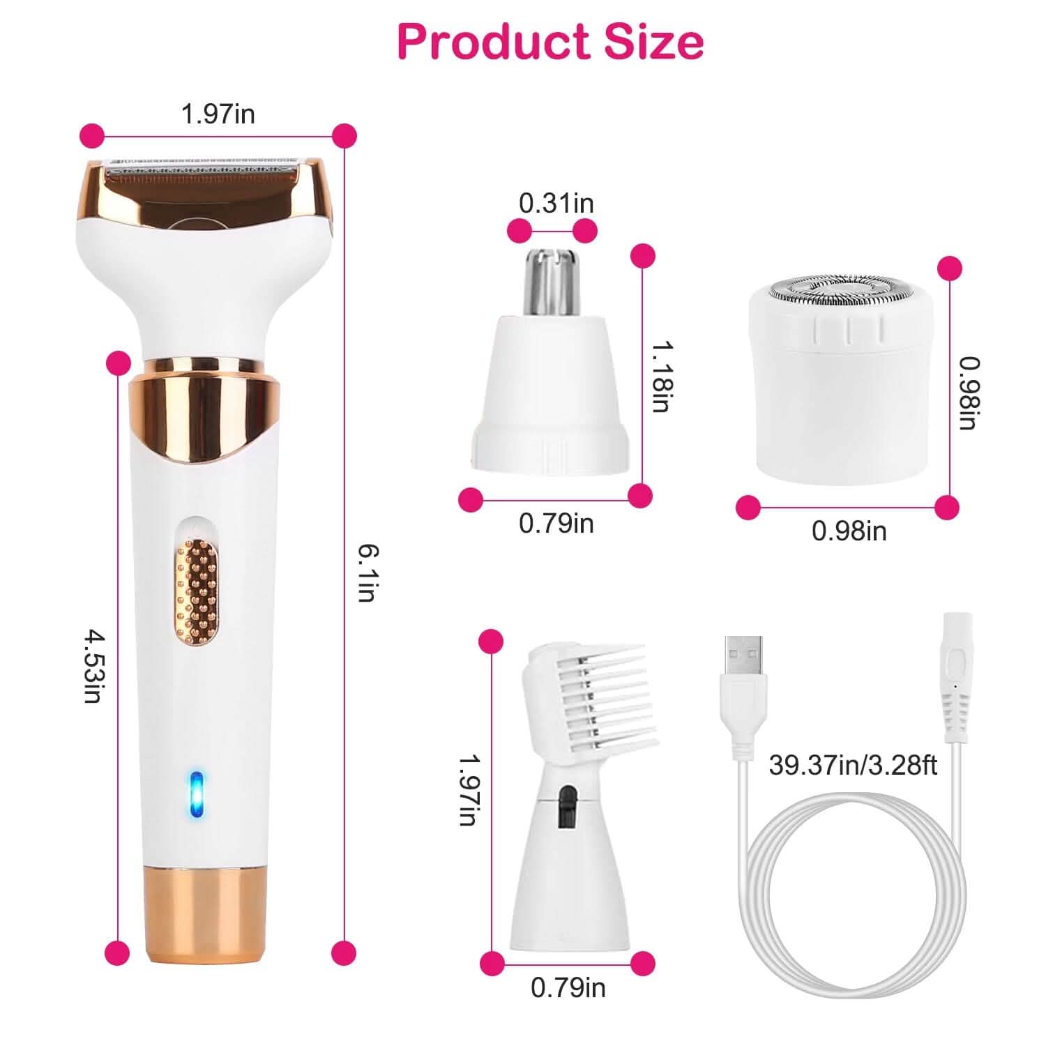 4-in-1 Women Electric Hair Shaver USB Rechargeable Beauty & Personal Care - Tophatter Daily Deals