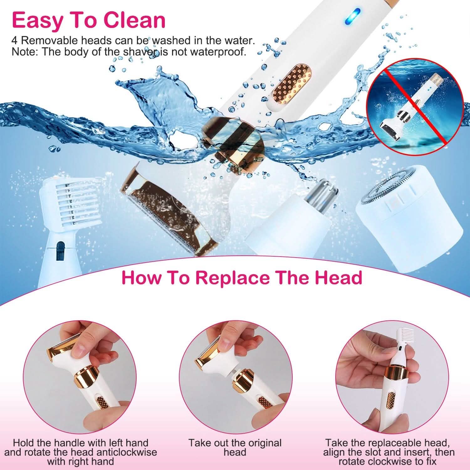 4-in-1 Women Electric Hair Shaver USB Rechargeable Beauty & Personal Care - Tophatter Daily Deals