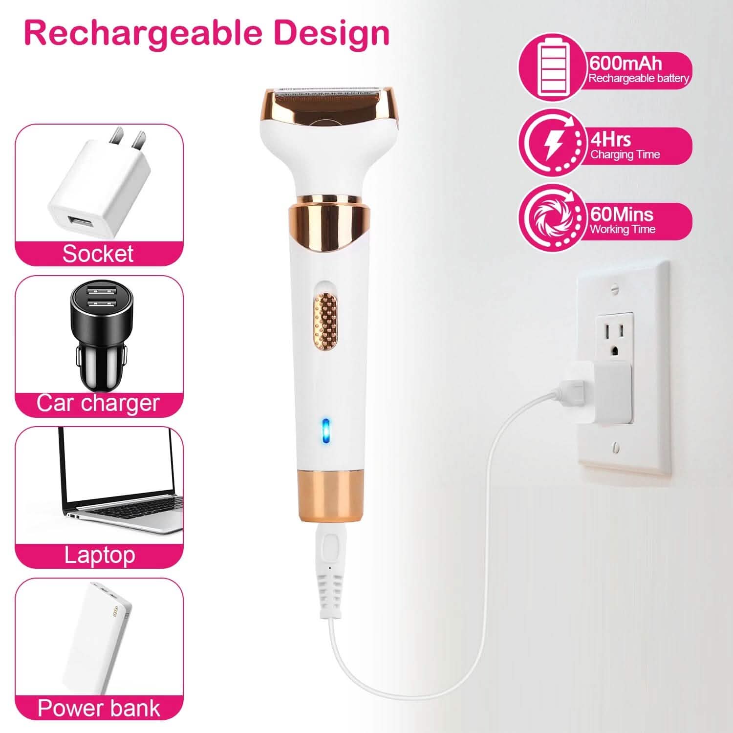 4-in-1 Women Electric Hair Shaver USB Rechargeable Beauty & Personal Care - Tophatter Daily Deals