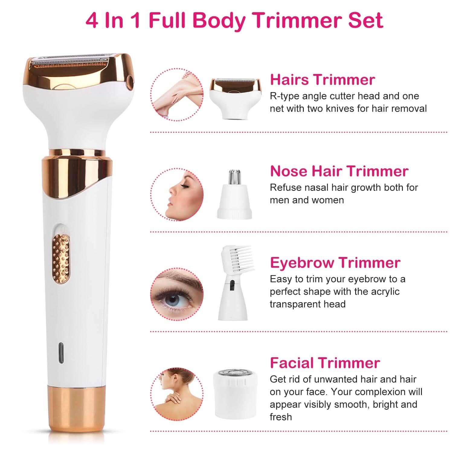 4-in-1 Women Electric Hair Shaver USB Rechargeable Beauty & Personal Care - Tophatter Daily Deals