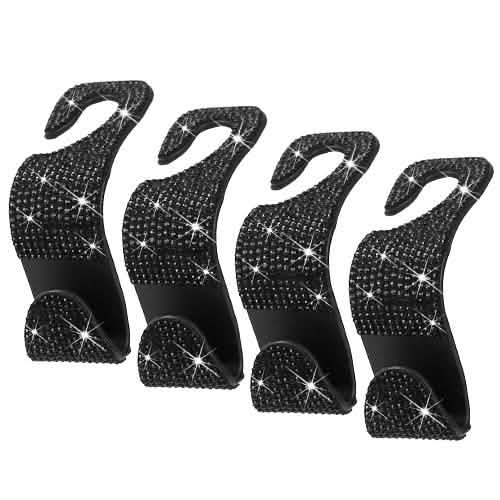 4-Pack: Car Headrest Hooks Bling Rhinestones Back Seat Organizer Hanger Holder Black Automotive - Tophatter Daily Deals