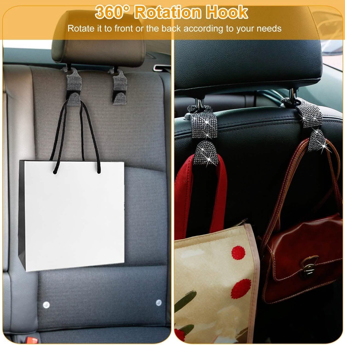 4-Pack: Car Headrest Hooks Bling Rhinestones Back Seat Organizer Hanger Holder Automotive - Tophatter Daily Deals