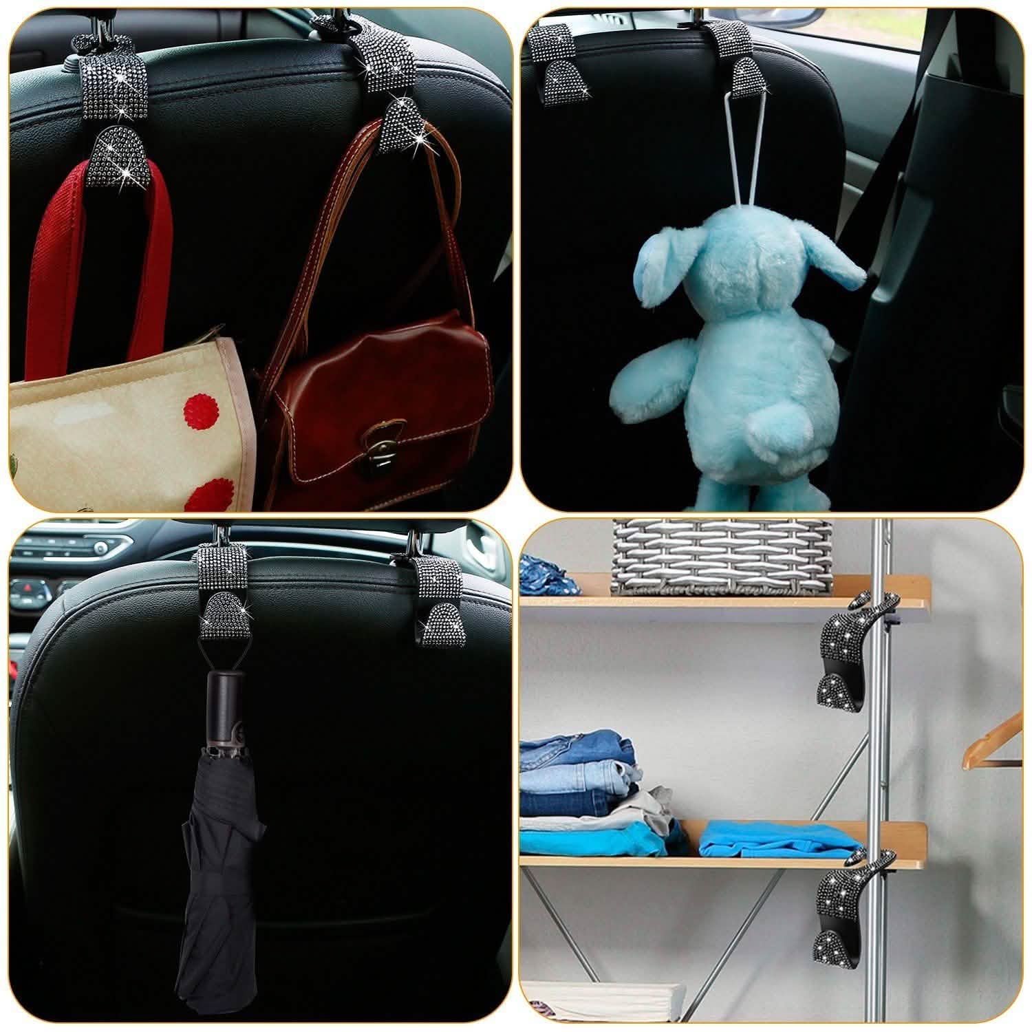 4-Pack: Car Headrest Hooks Bling Rhinestones Back Seat Organizer Hanger Holder Automotive - Tophatter Daily Deals
