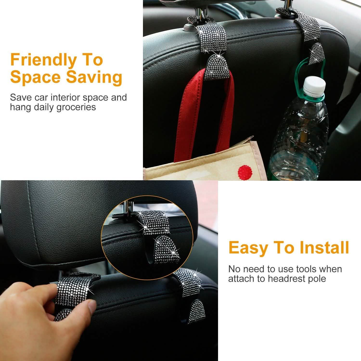 4-Pack: Car Headrest Hooks Bling Rhinestones Back Seat Organizer Hanger Holder Automotive - Tophatter Daily Deals