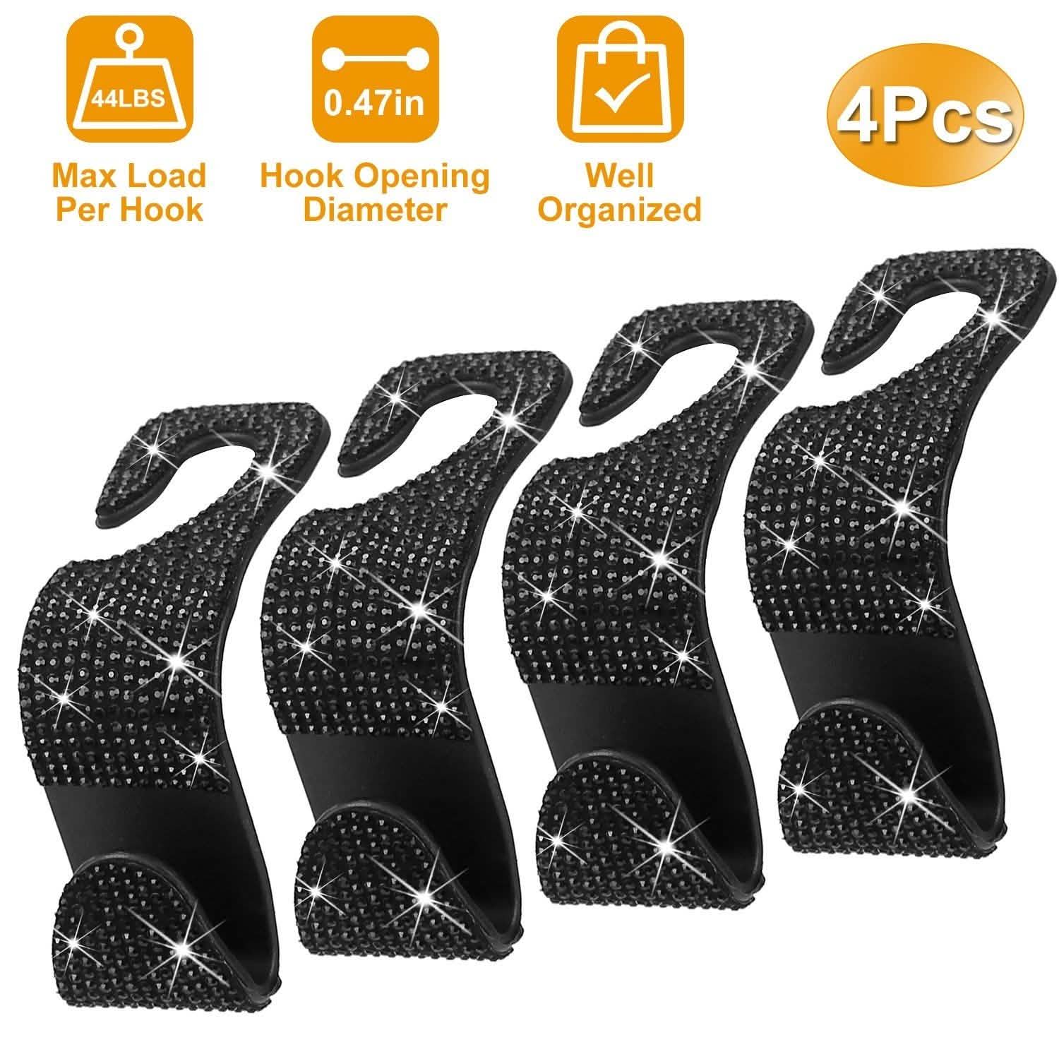 4-Pack: Car Headrest Hooks Bling Rhinestones Back Seat Organizer Hanger Holder Automotive - Tophatter Daily Deals