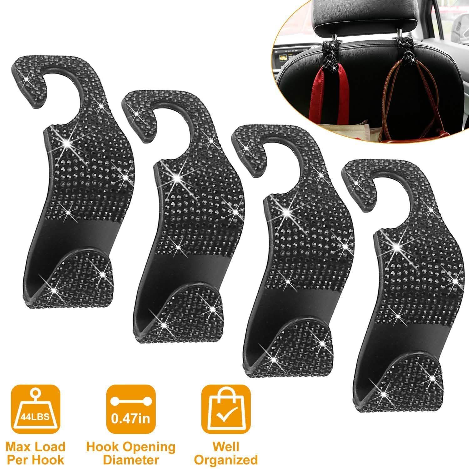 4-Pack: Car Headrest Hooks Bling Rhinestones Back Seat Organizer Hanger Holder Automotive - Tophatter Daily Deals