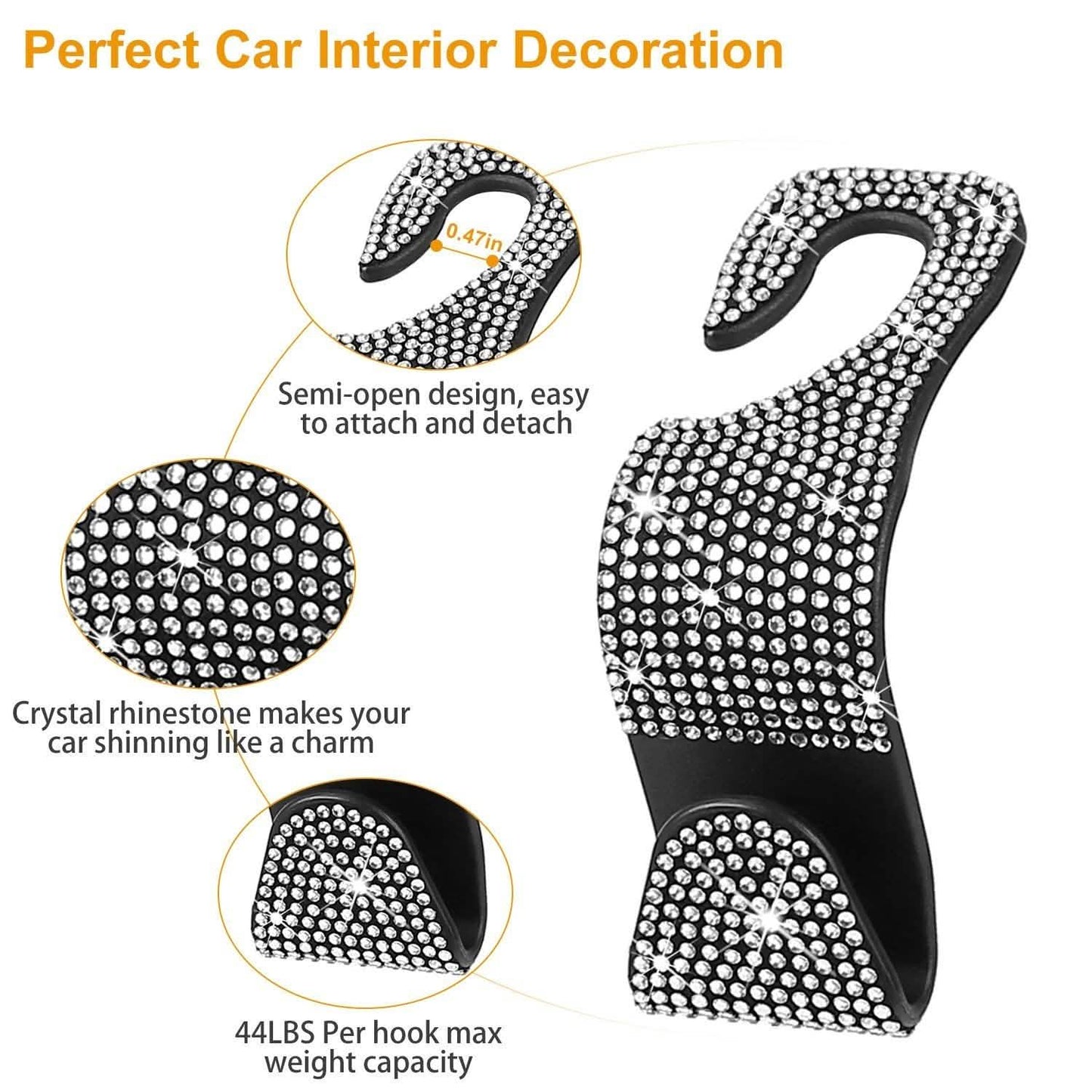 4-Pack: Car Headrest Hooks Bling Rhinestones Back Seat Organizer Hanger Holder Automotive - Tophatter Daily Deals