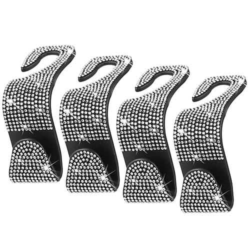 4-Pack: Car Headrest Hooks Bling Rhinestones Back Seat Organizer Hanger Holder White Automotive - Tophatter Daily Deals