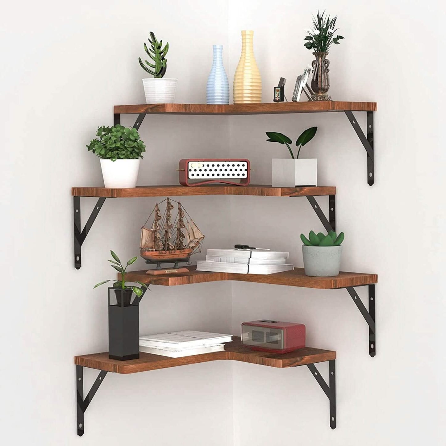 4-Pack: Corner Floating Shelf Wall Mount Display Storage Storage & Organization - Tophatter Daily Deals