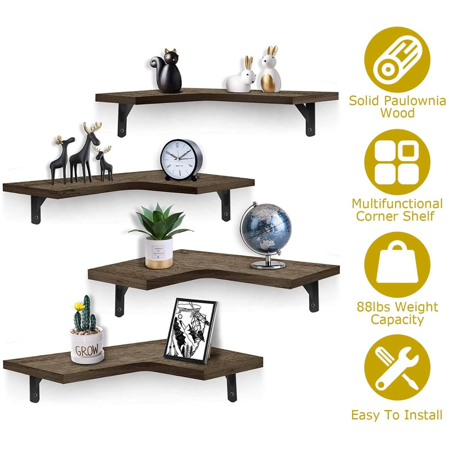 4-Pack: Corner Floating Shelf Wall Mount Display Storage Storage & Organization - Tophatter Daily Deals