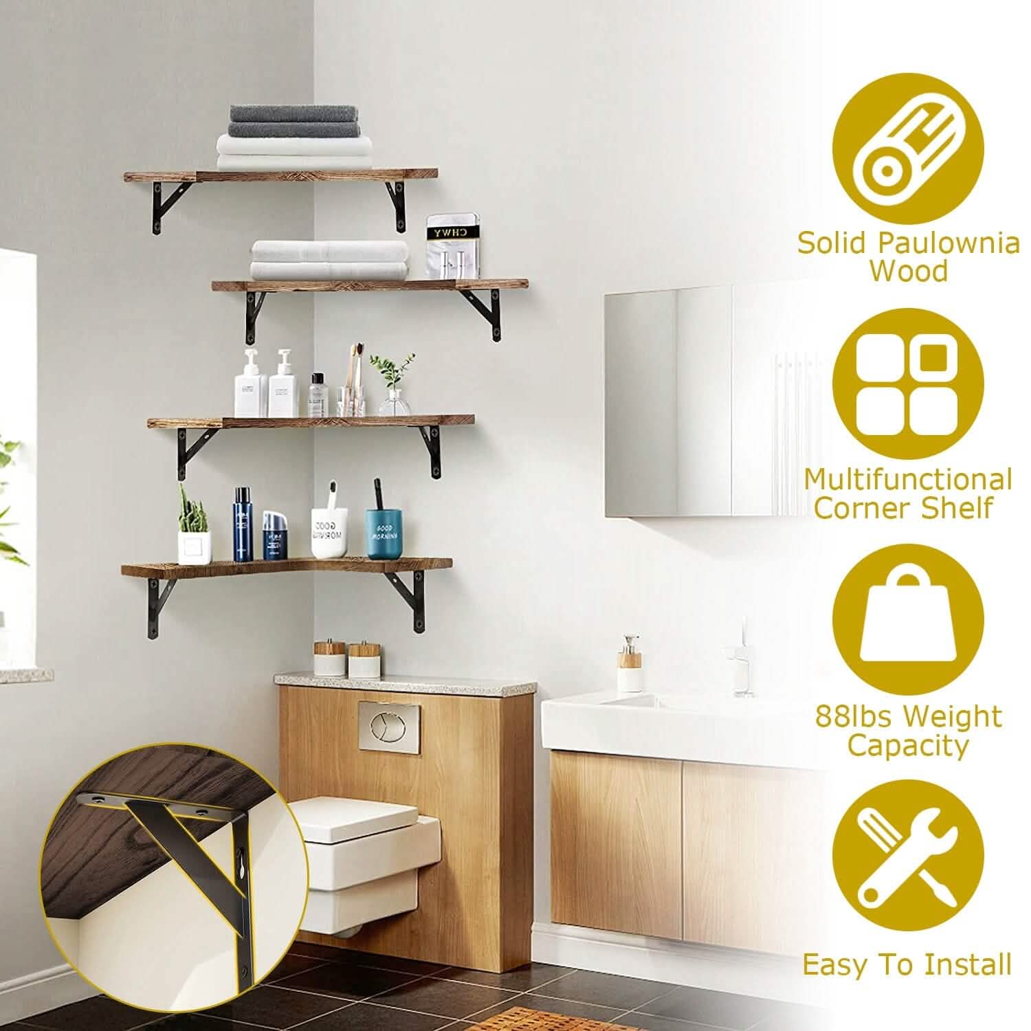 4-Pack: Corner Floating Shelf Wall Mount Display Storage Storage & Organization - Tophatter Daily Deals