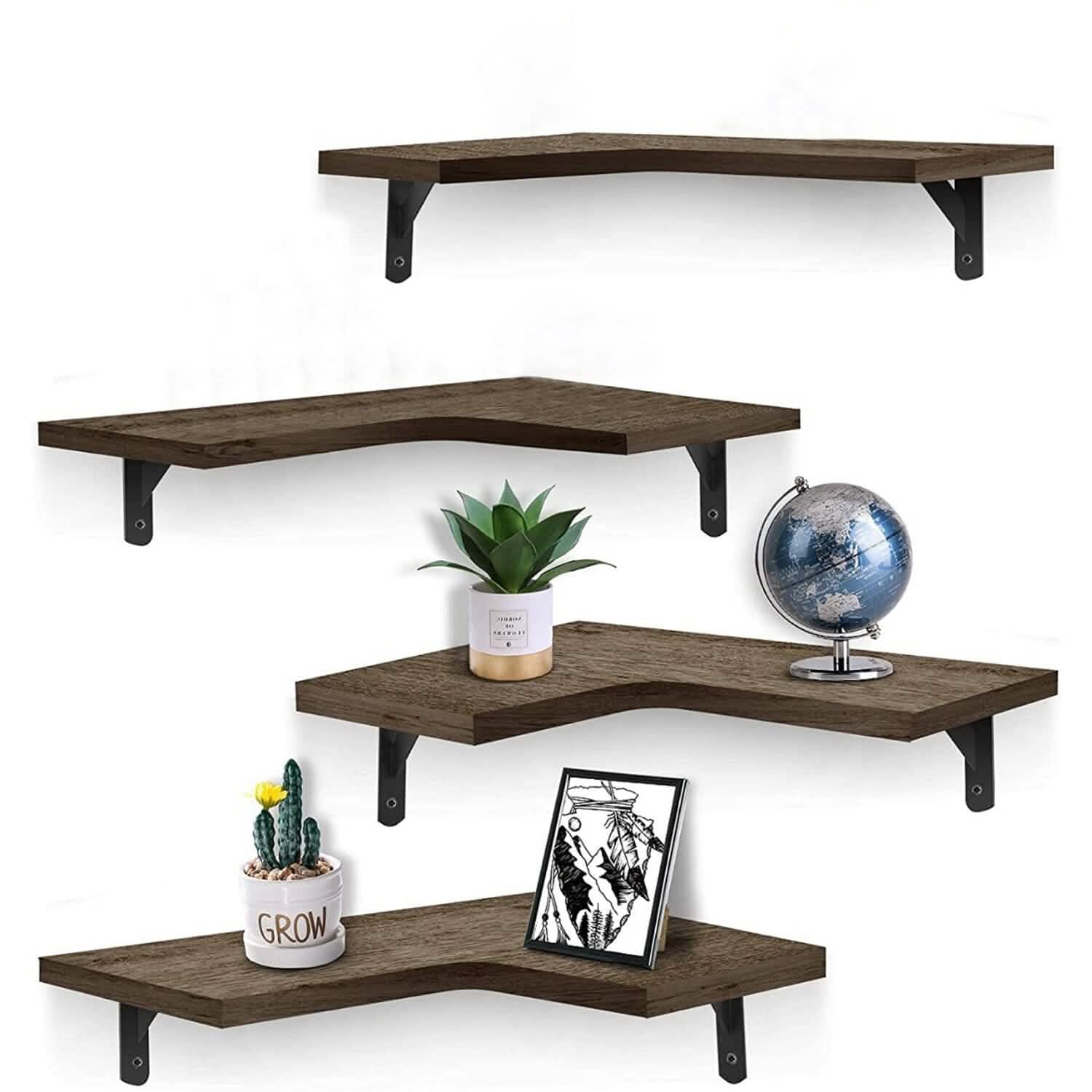 4-Pack: Corner Floating Shelf Wall Mount Display Storage Storage & Organization - Tophatter Daily Deals
