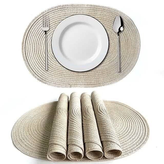 4-Pack: Cotton Oval Dining Mat Beige Wine & Dining - Tophatter Daily Deals