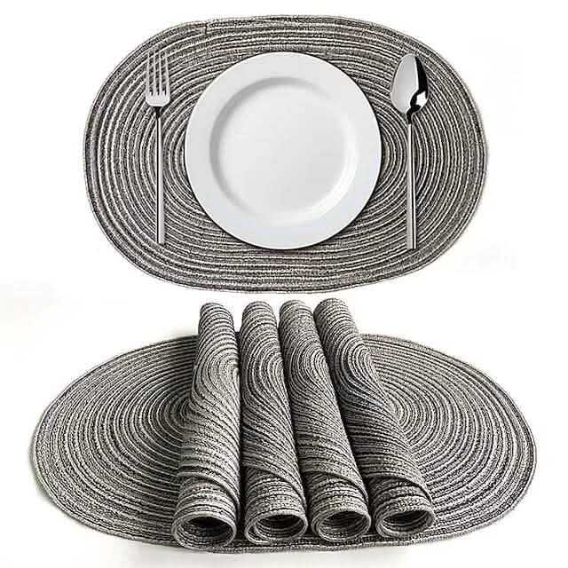4-Pack: Cotton Oval Dining Mat Gray Wine & Dining - Tophatter Daily Deals