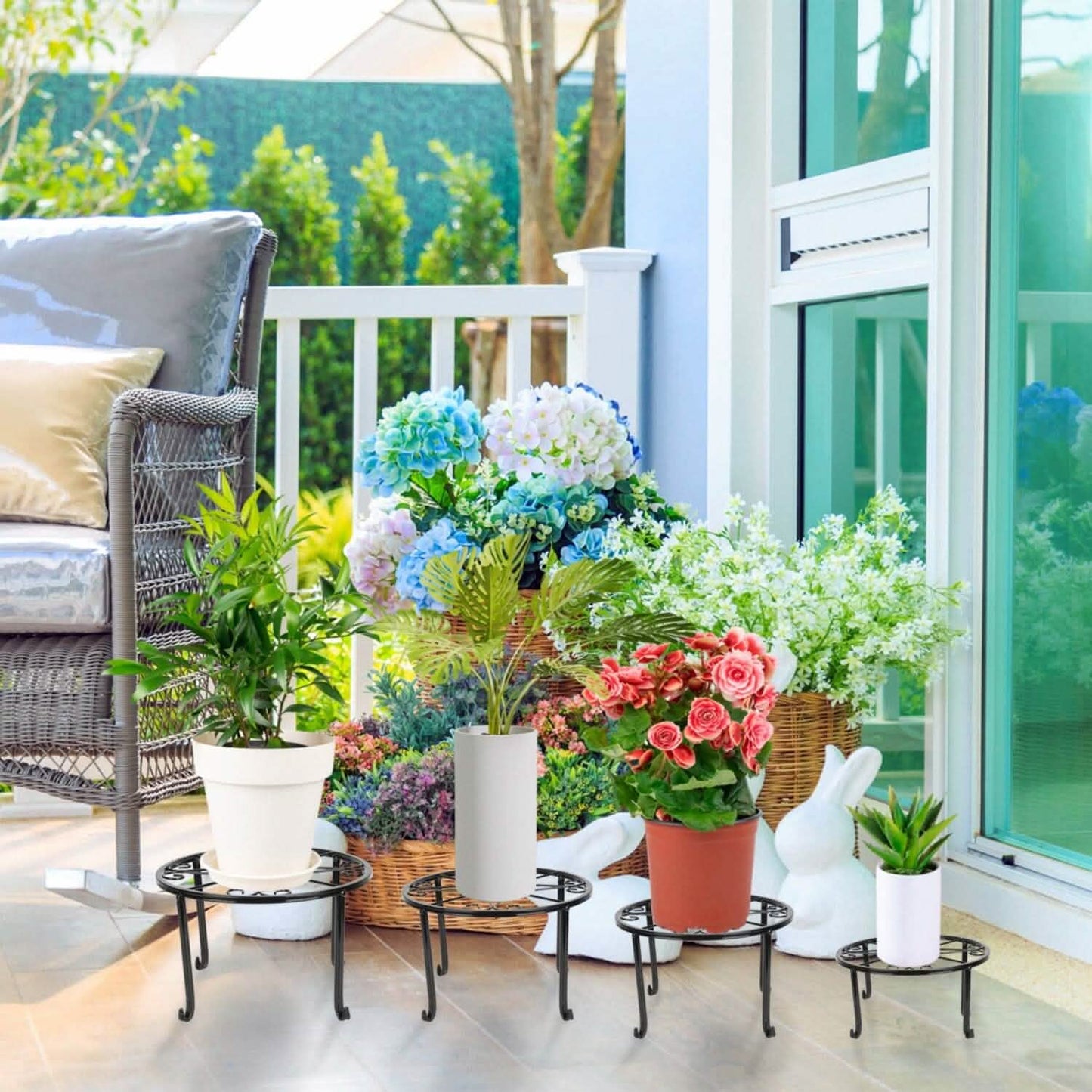4-Pack: Iron Plotted Plant Stands Garden & Patio - Tophatter Daily Deals