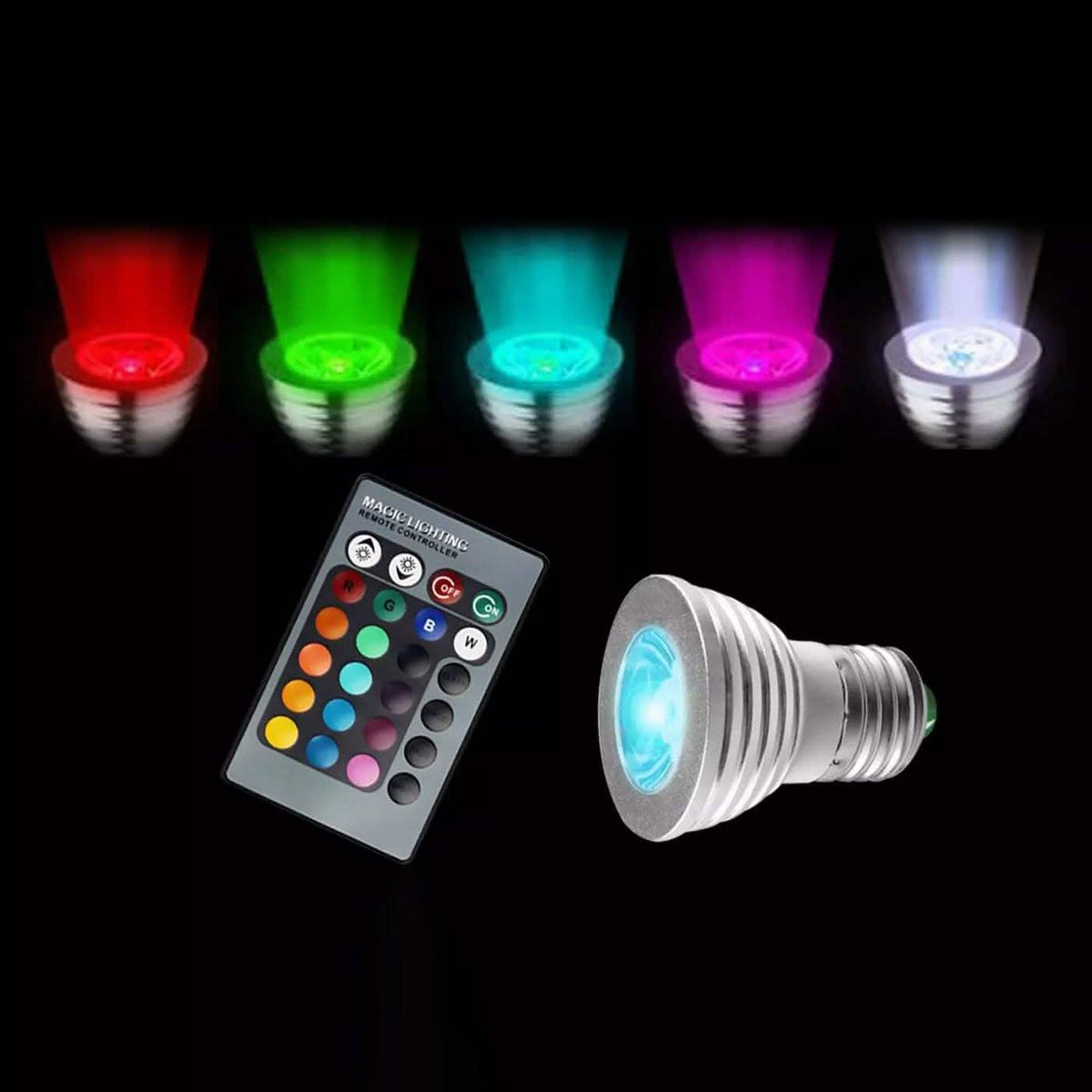 4-Pack: Magic Light LED Light Bulb (E27 3W) with Remote - 16 Colors Indoor Lighting - Tophatter Daily Deals