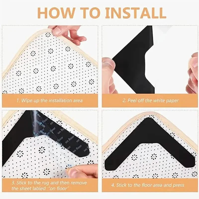 4-Pack: Reusable Non-Slip Carpet Rug Stickers Home Improvement - Tophatter Daily Deals