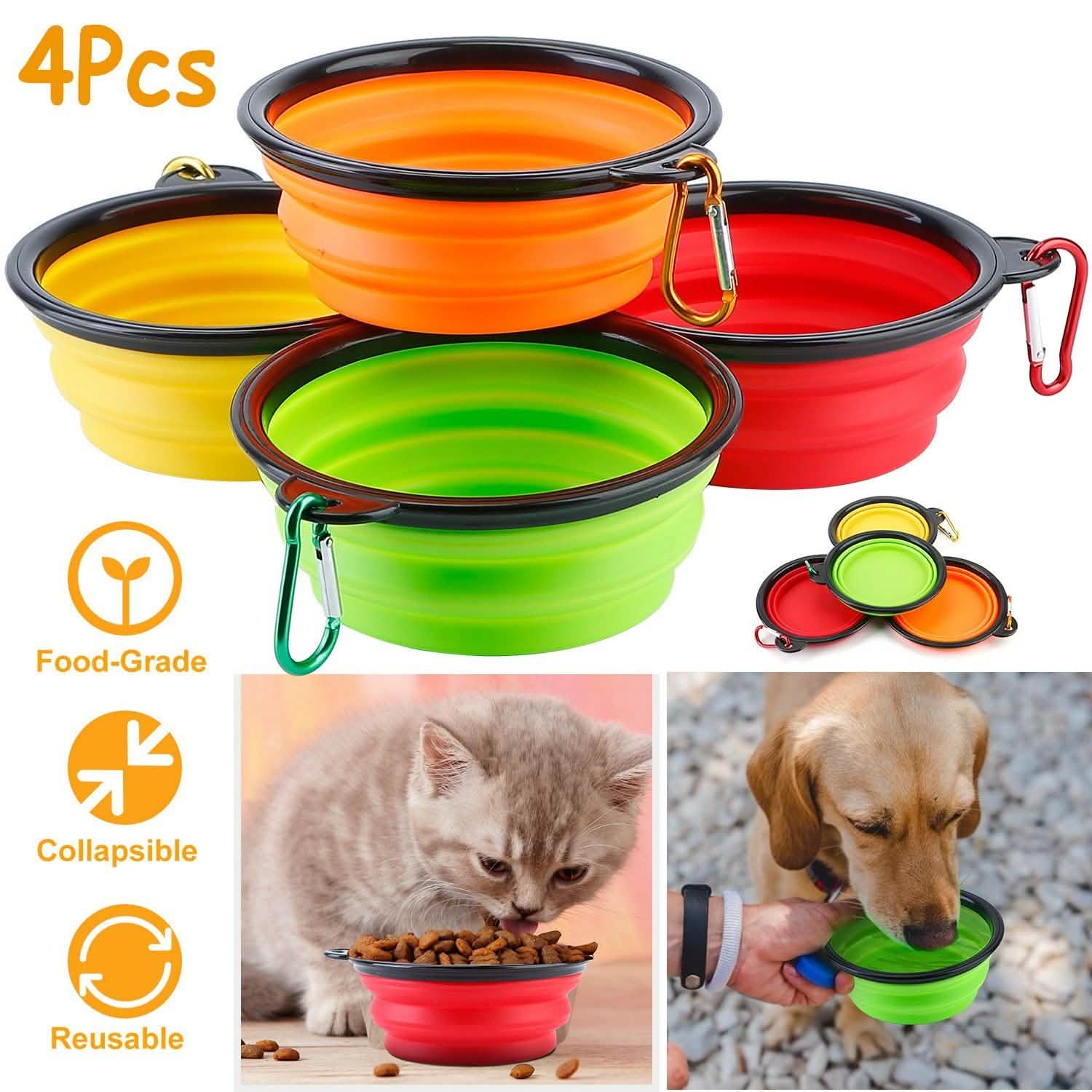 4-Pack: Silicone Collapsible Dog or Cat Food Water Bowl Pet Supplies - Tophatter Daily Deals