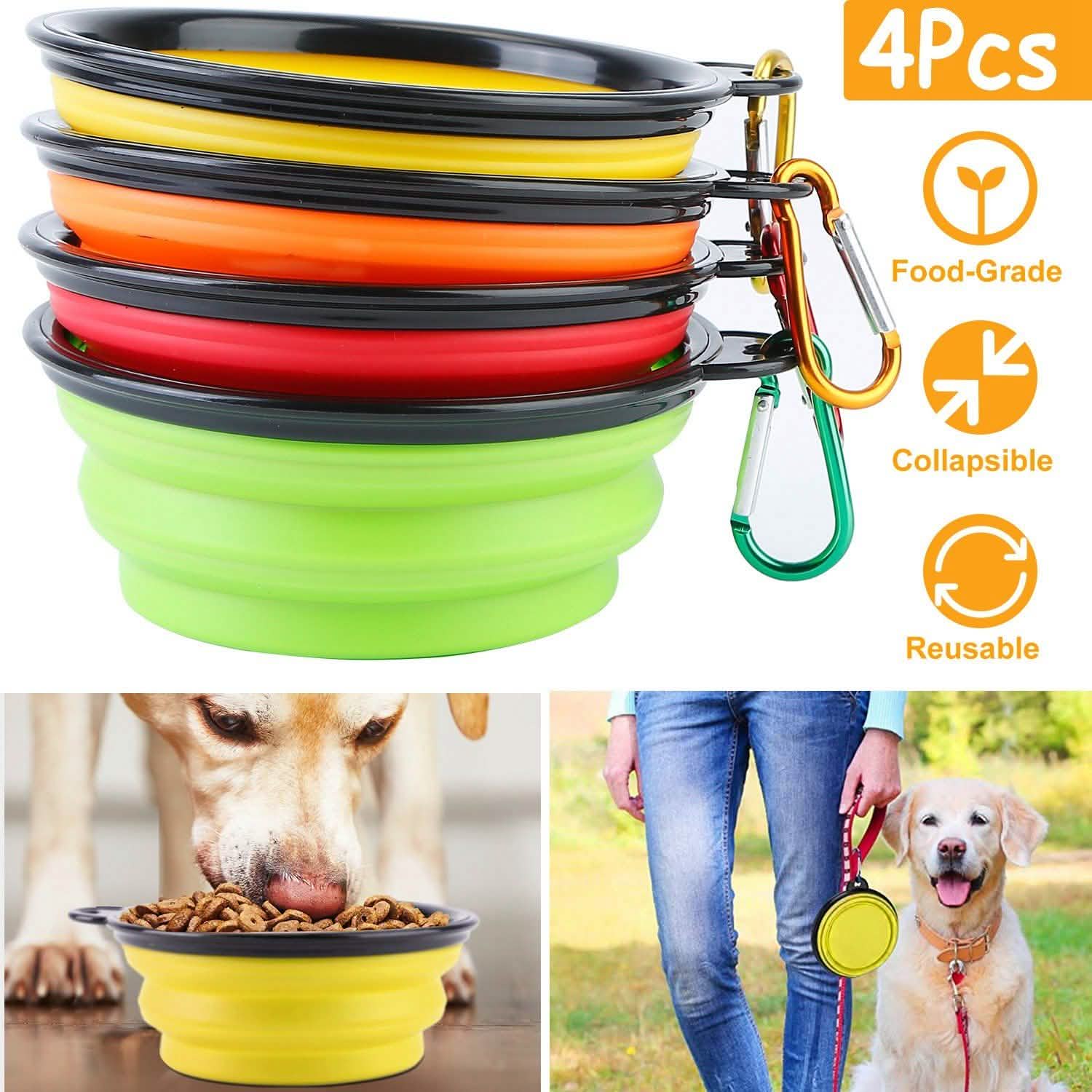 4-Pack: Silicone Collapsible Dog or Cat Food Water Bowl Pet Supplies - Tophatter Daily Deals