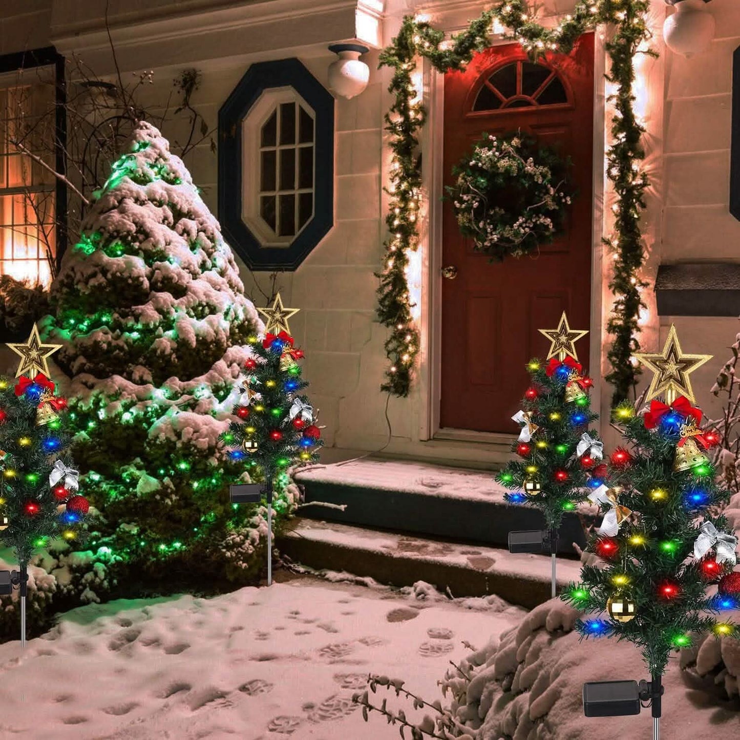4-Pack: Solar Christmas Tree Lights Garden Decorations Seasonal Decor - Tophatter Daily Deals