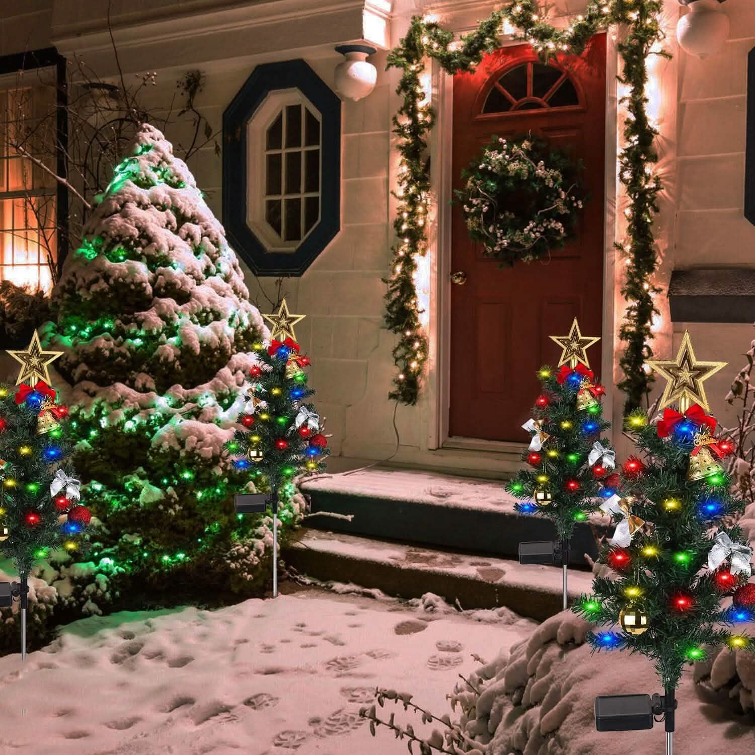 4-Pack: Solar Christmas Tree Lights Garden Decorations Seasonal Decor - Tophatter Daily Deals