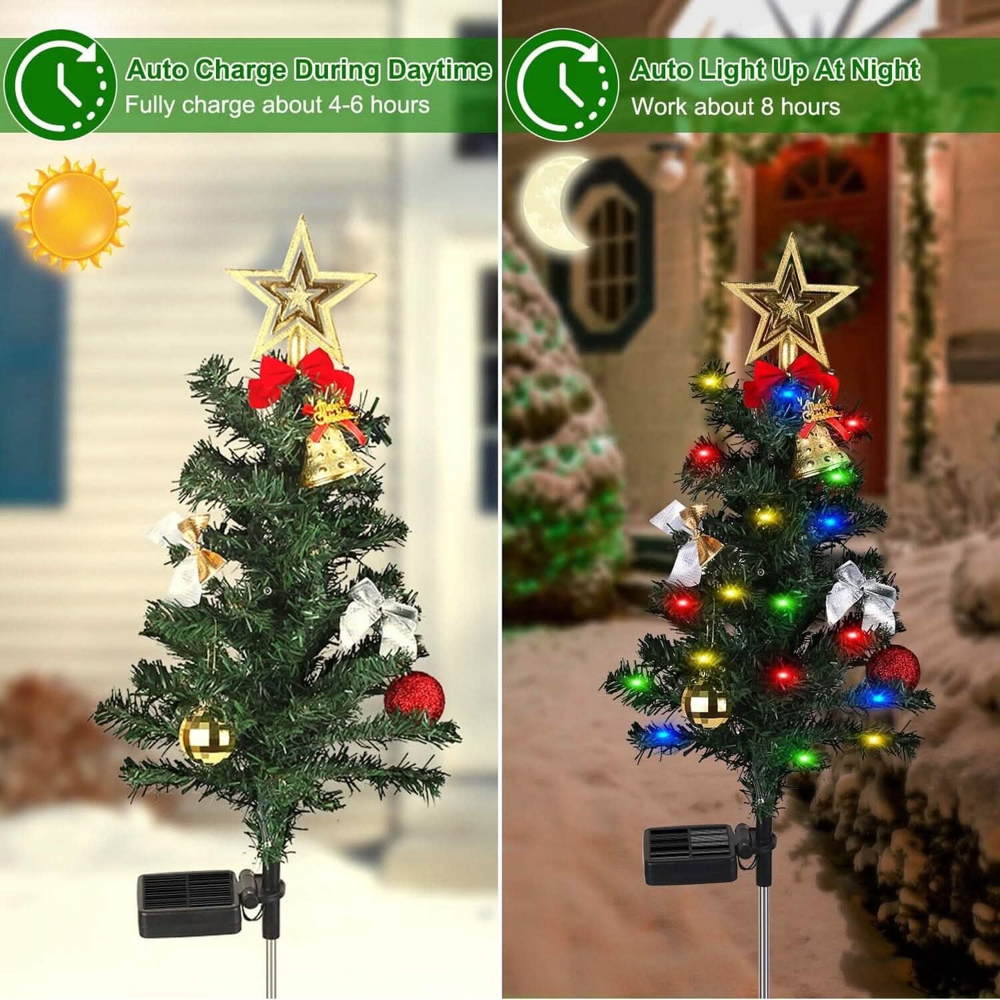 4-Pack: Solar Christmas Tree Lights Garden Decorations Seasonal Decor - Tophatter Daily Deals