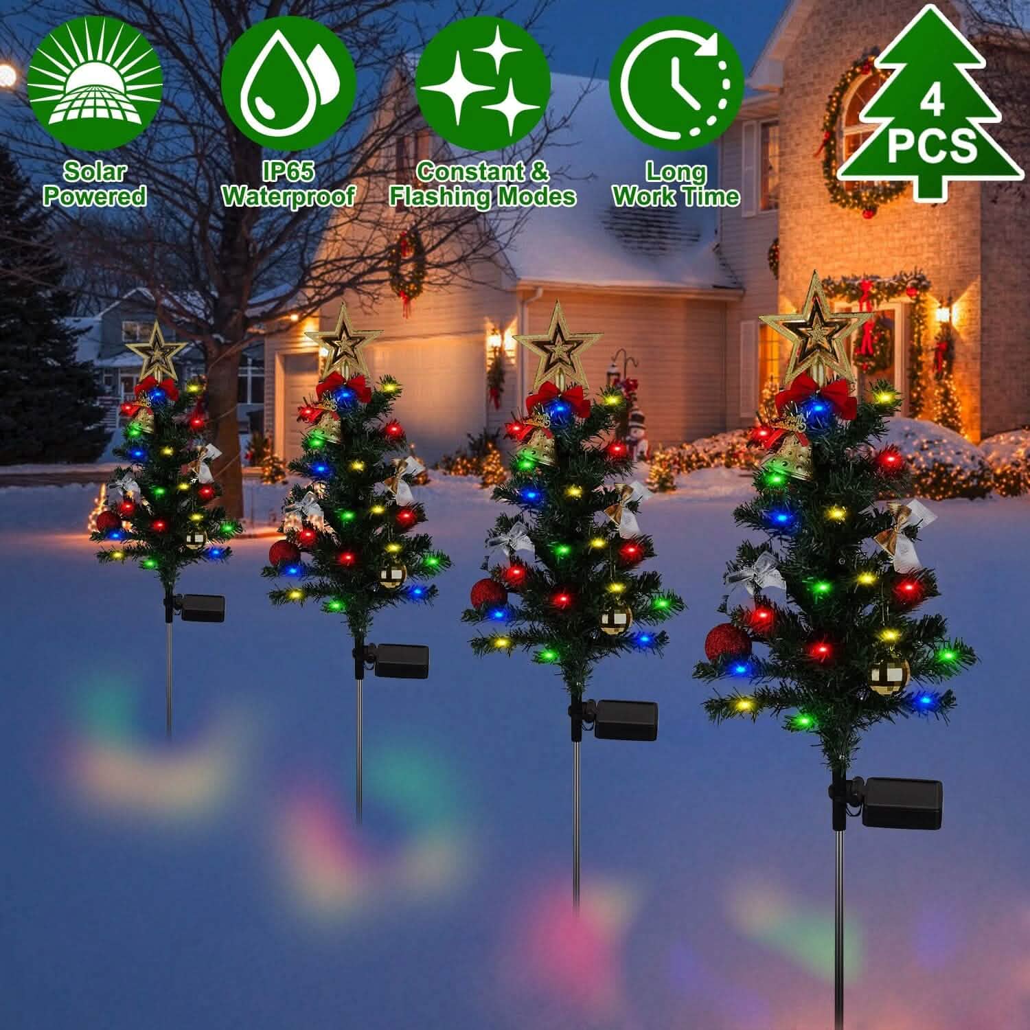 4-Pack: Solar Christmas Tree Lights Garden Decorations Seasonal Decor - Tophatter Daily Deals