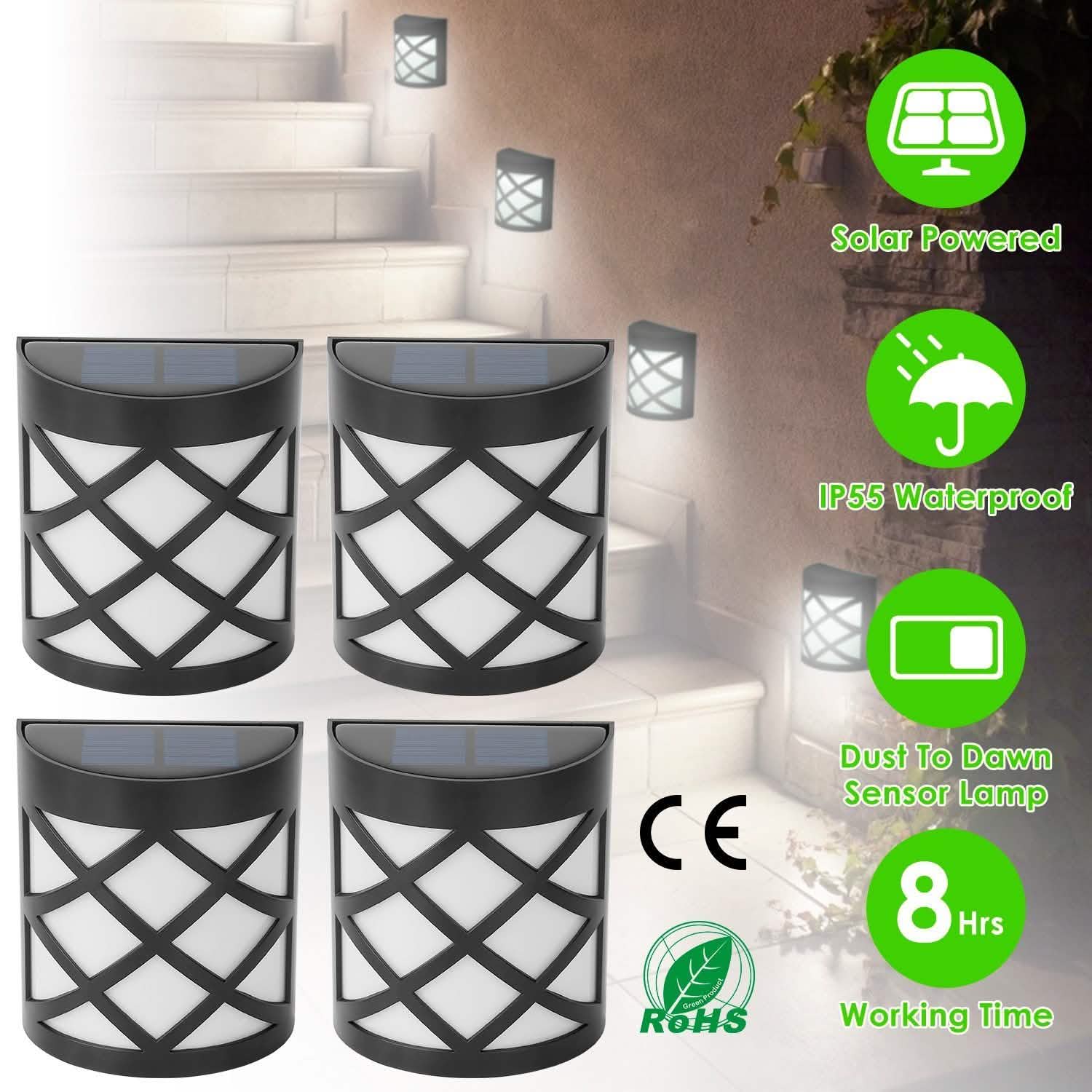 4-Pack: Solar Power LED Fence Light Outdoor Lighting - Tophatter Daily Deals