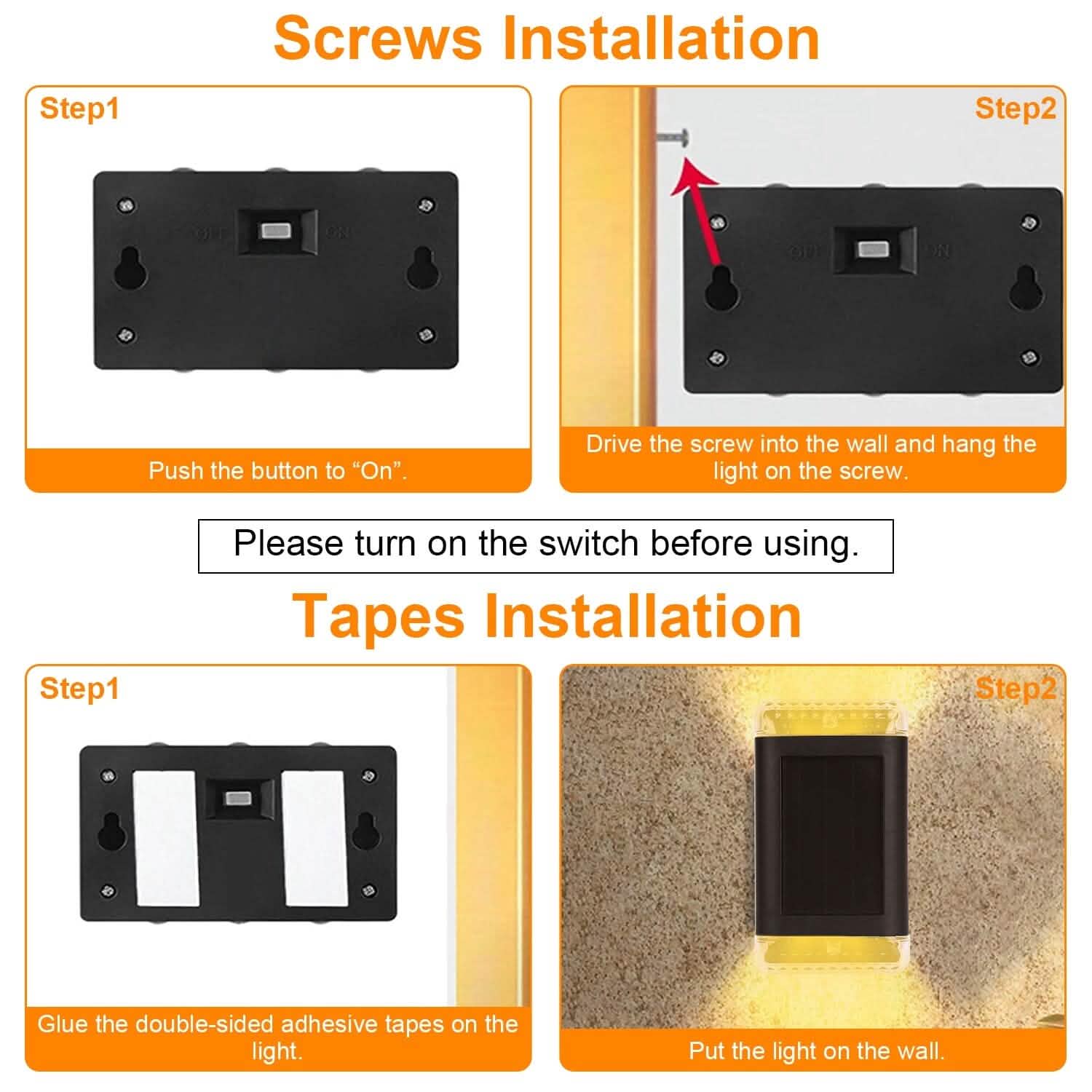 4-Pack: Solar Powered Wall Sconce Light IP55 Rechargeable Optical Sensor Lamp Outdoor Lighting - Tophatter Daily Deals