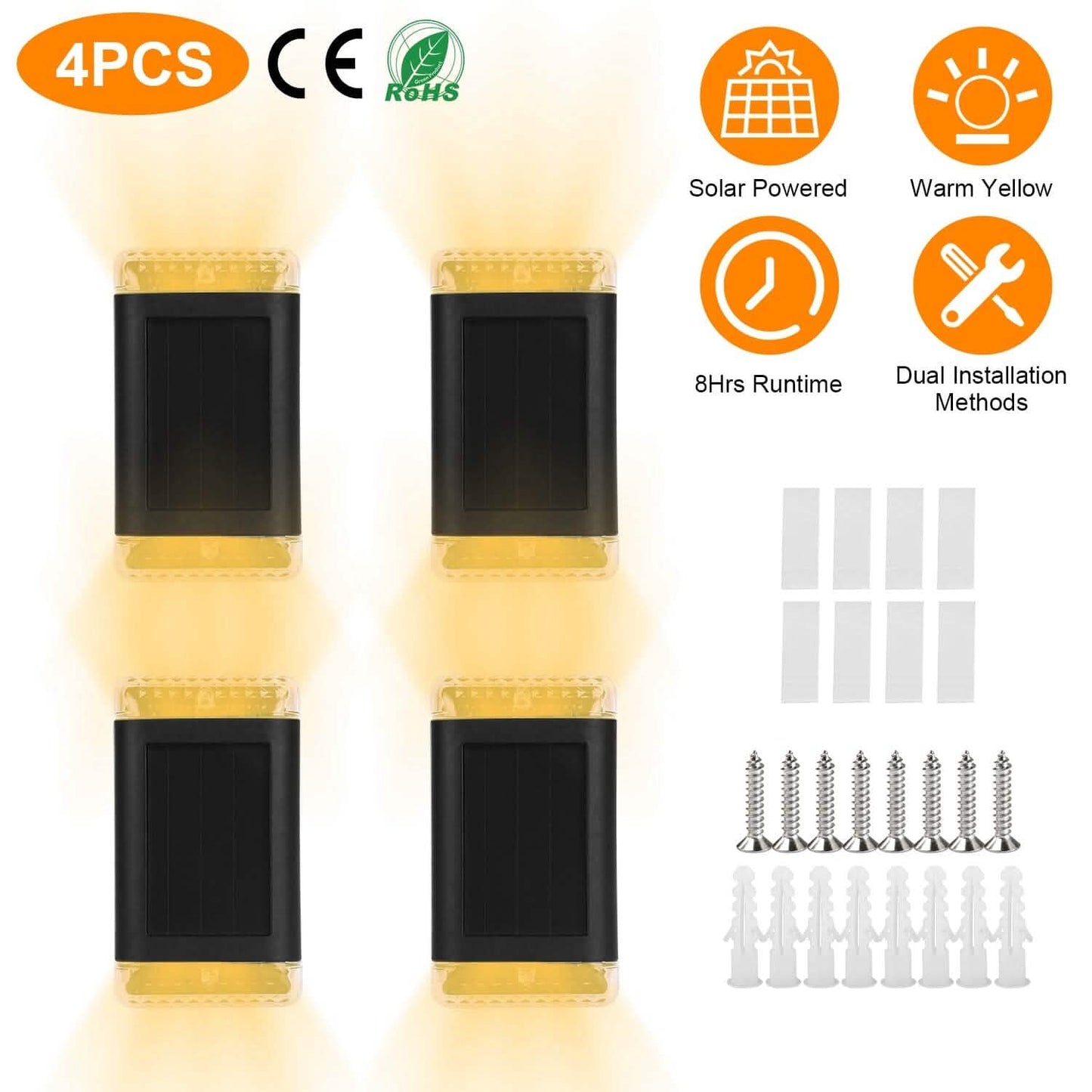 4-Pack: Solar Powered Wall Sconce Light IP55 Rechargeable Optical Sensor Lamp Outdoor Lighting - Tophatter Daily Deals